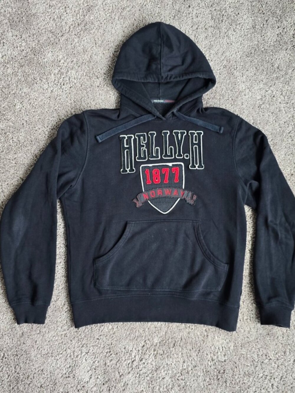 Helly Hansen Hoodie Mens Black Spellout 1877 Norway Graphic Sweatshirt XL